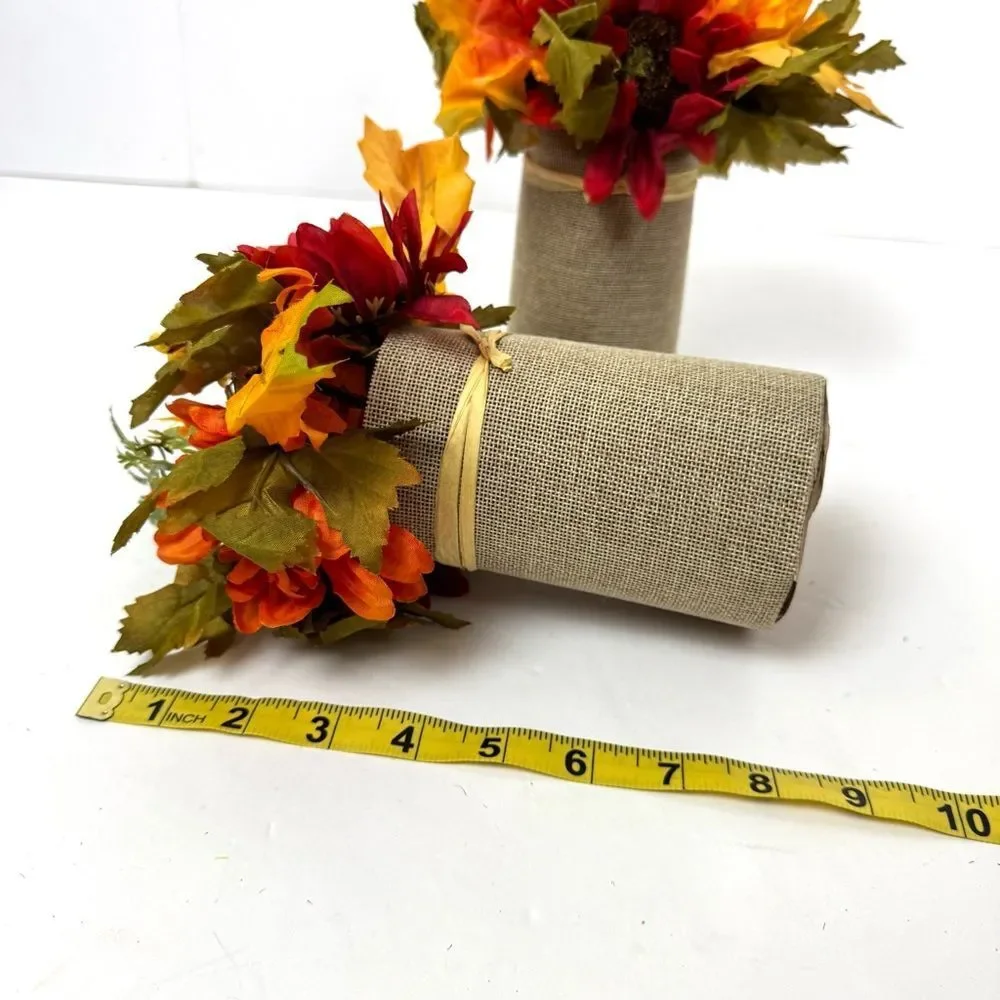Set Of 2 Faux Fall Flowers In Burlap Container With 20 LED Lights